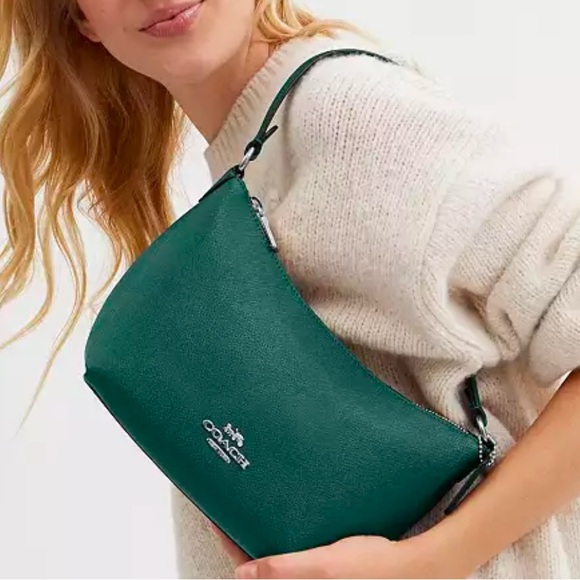 Coach Zip Top Shoulder Bag Silver Emerald Green CW390 - Picture 13 of 16